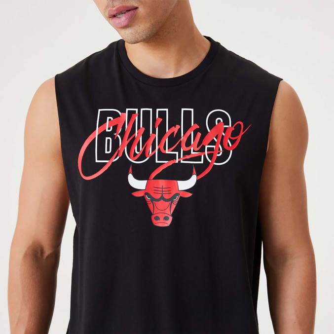 New Era chicago bulls nba script essentieel zwart mouwloos onderhemd BT243121