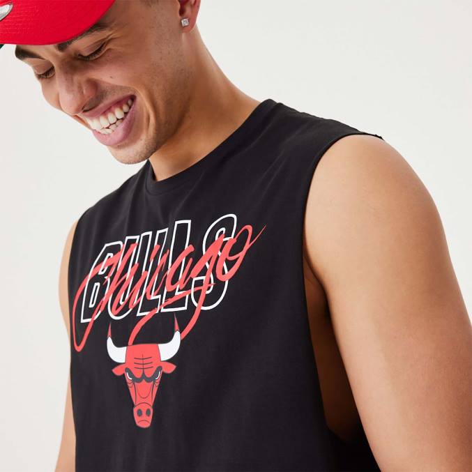New Era chicago bulls nba script essentieel zwart mouwloos onderhemd BT243121