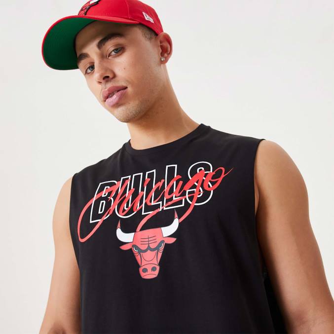 New Era chicago bulls nba script essentieel zwart mouwloos onderhemd BT243121