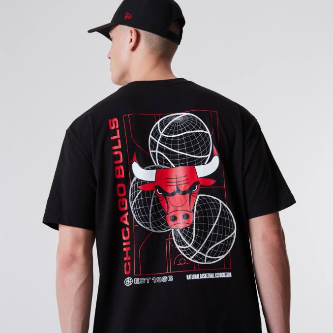 New Era chicago stieren basketbal grafisch zwart t-shirt BT243152