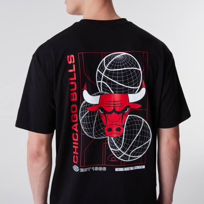 New Era chicago stieren basketbal grafisch zwart t-shirt BT243152