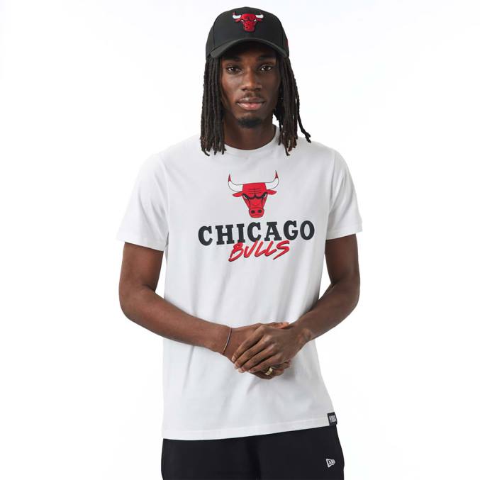 New Era chicago stieren nba script witte t-shirt BT243058