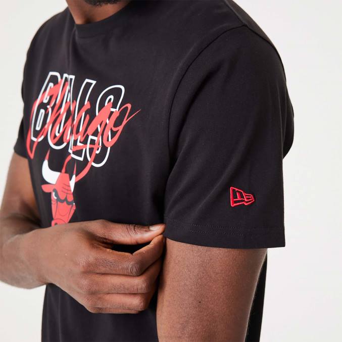 New Era chicago stieren nba script zwarte t-shirt BT243109