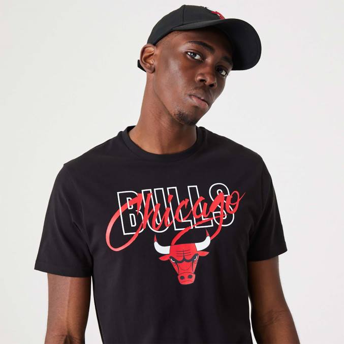 New Era chicago stieren nba script zwarte t-shirt BT243109