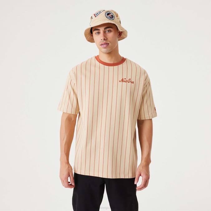 New Era krijtstreep lichtbeige oversized t-shirt BT242914