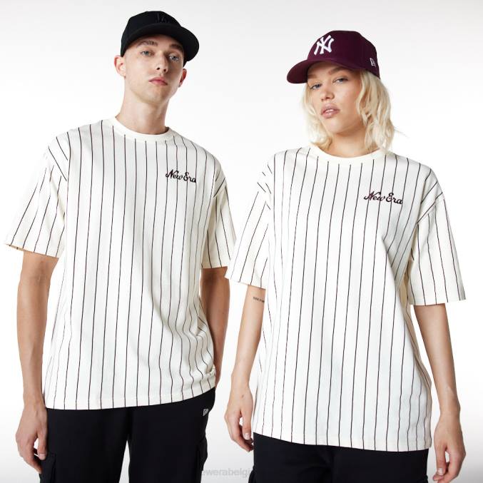 New Era krijtstreep oversized wit t-shirt BT243123