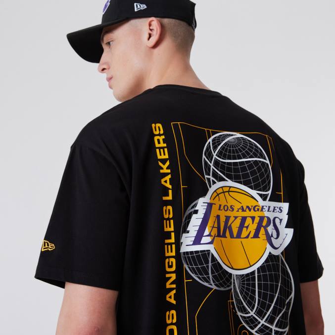 New Era la lakers basketbal grafisch zwart t-shirt BT242860