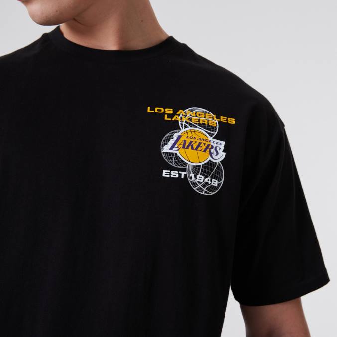 New Era la lakers basketbal grafisch zwart t-shirt BT242860