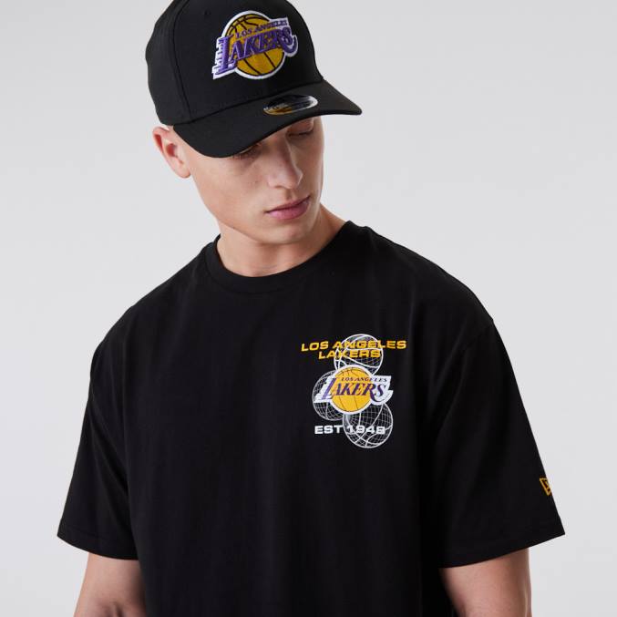 New Era la lakers basketbal grafisch zwart t-shirt BT242860