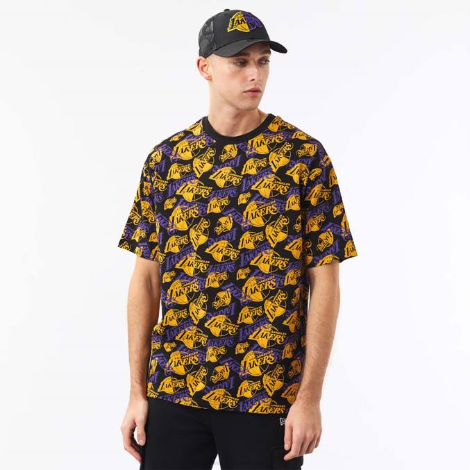 New Era la lakers logo print zwart oversized t-shirt BT243045
