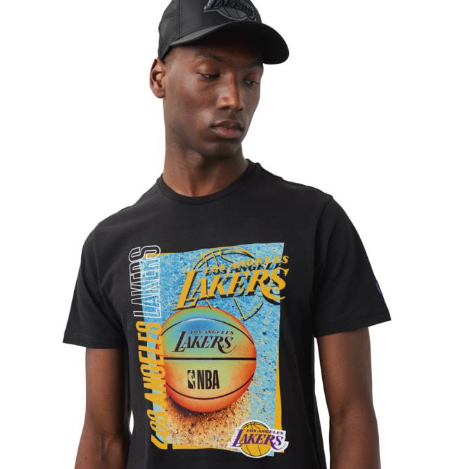 New Era la lakers nba hoepel grafisch zwart t-shirt BT243168