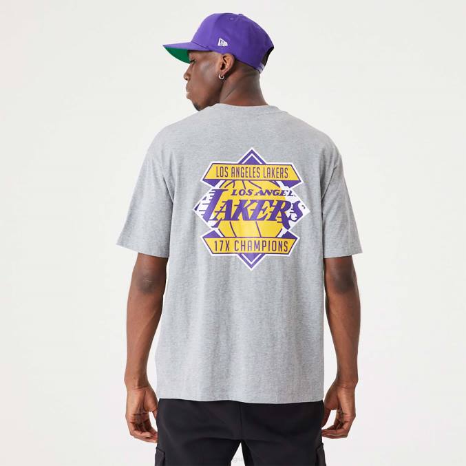 New Era la lakers nba kampioenschap medium grijs oversized t-shirt BT243040