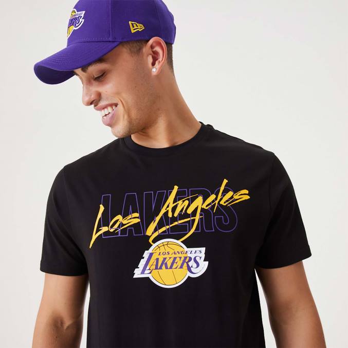 New Era la lakers nba script zwart t-shirt BT243055