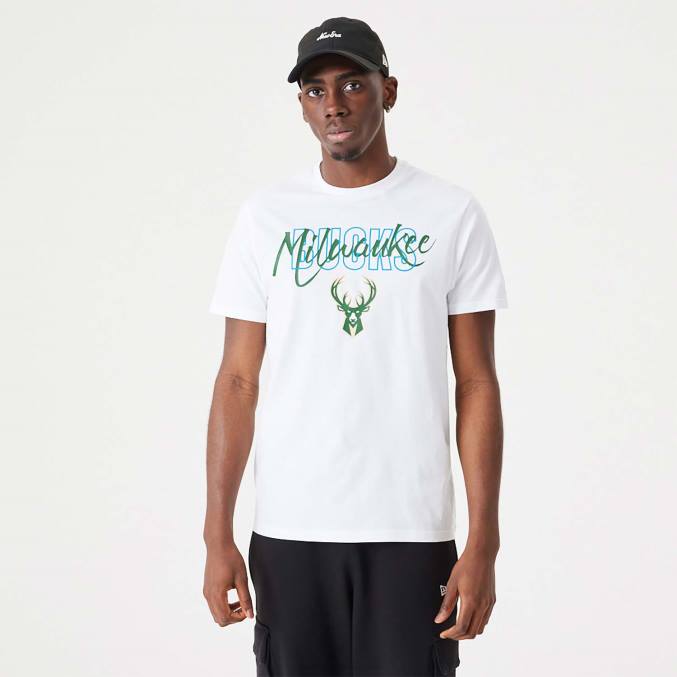 New Era milwaukee bucks nba script witte t-shirt BT242901