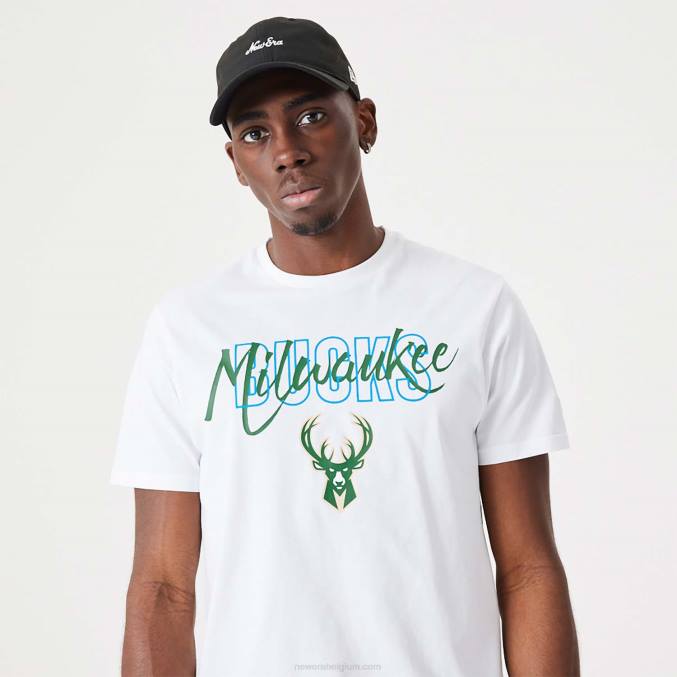 New Era milwaukee bucks nba script witte t-shirt BT242901