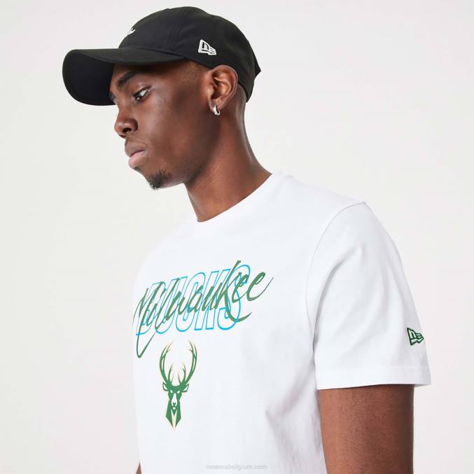 New Era milwaukee bucks nba script witte t-shirt BT242901