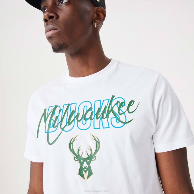 New Era milwaukee bucks nba script witte t-shirt BT242901