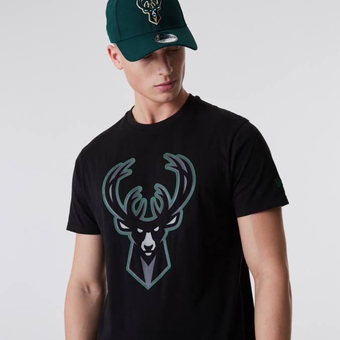 New Era milwaukee bucks nba zwart t-shirt met omtreklogo BT242890