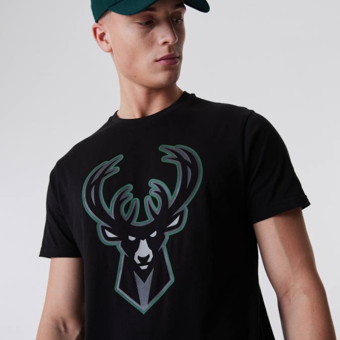 New Era milwaukee bucks nba zwart t-shirt met omtreklogo BT242890