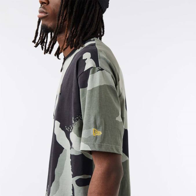 New Era zwart oversized T-shirt met grafische camouflageprint BT243059